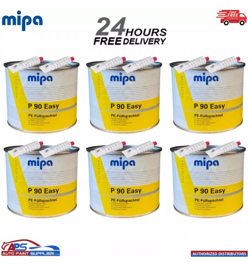 6x MIPA P90 Easy Body Filler 4kg – High Build PE Filler with Hardener